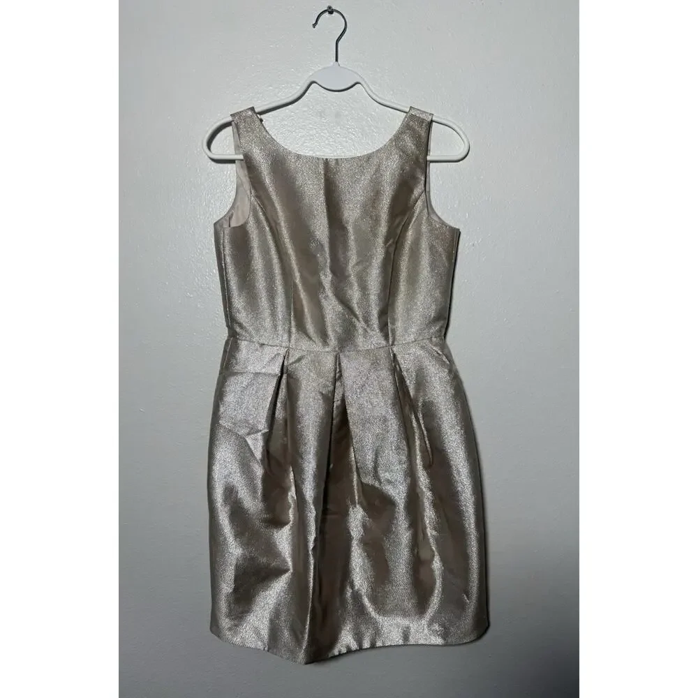White House Black‎ Market Jacquard Sz 0 Champagne Gold Sleeveless Lined Dress